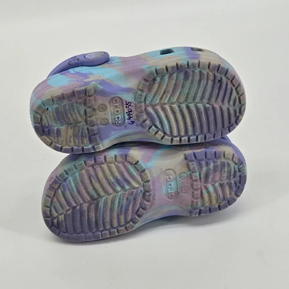 Crocs Kids‎ Classic Marbled Clog Pastel Purple Blue C9 Light Up Flower Jibbitz